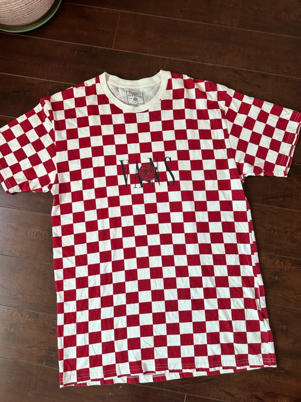 Vans Red & White Checkerboard Tee with Rose Logo